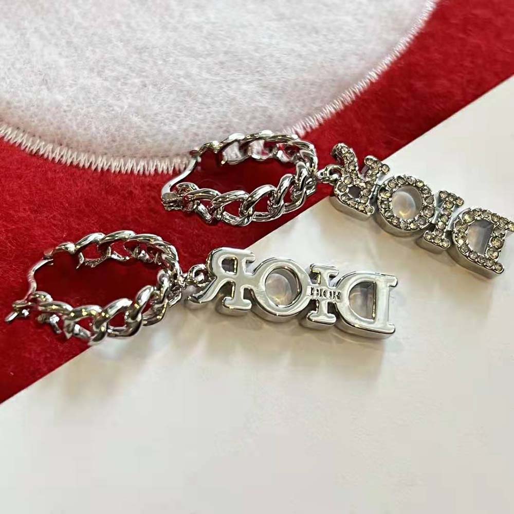 Dior Women Dio(r)evolution Earrings Silver-Finish Metal and Silver-Tone Crystals
