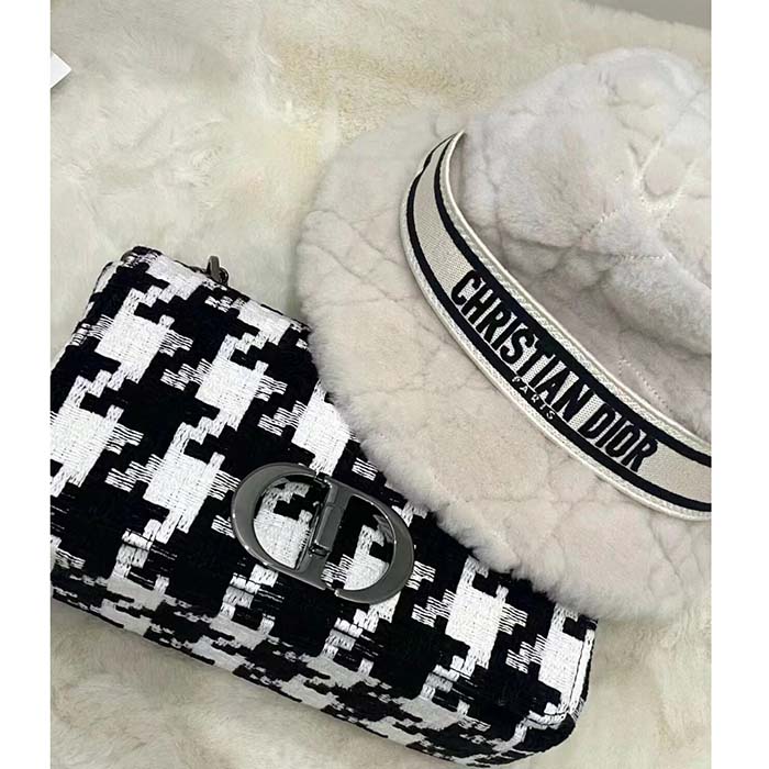 Dior Women Medium Dior Caro Bag Black White Macro Houndstooth Fabric