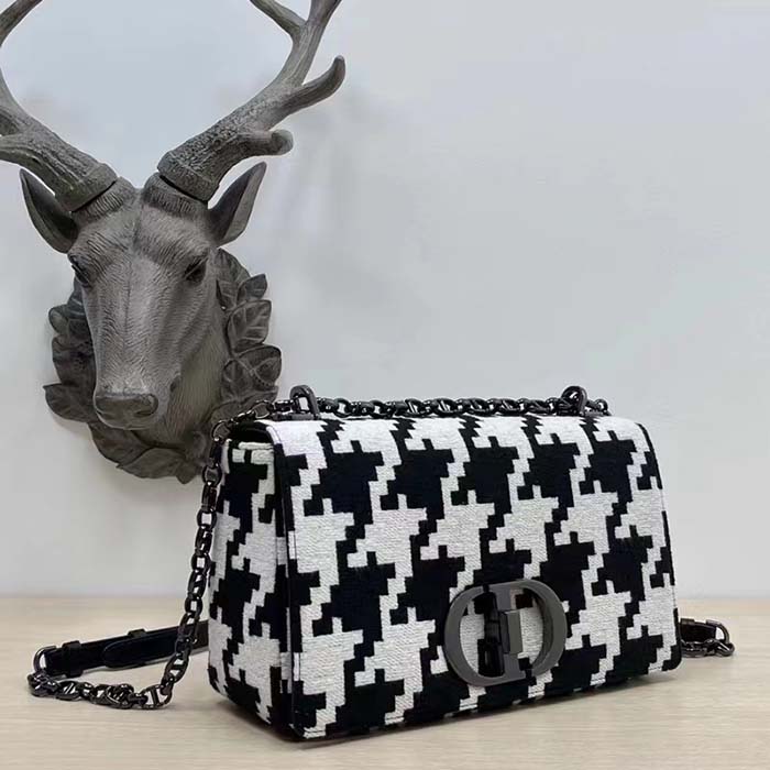 Dior Women Medium Dior Caro Bag Black White Macro Houndstooth Fabric