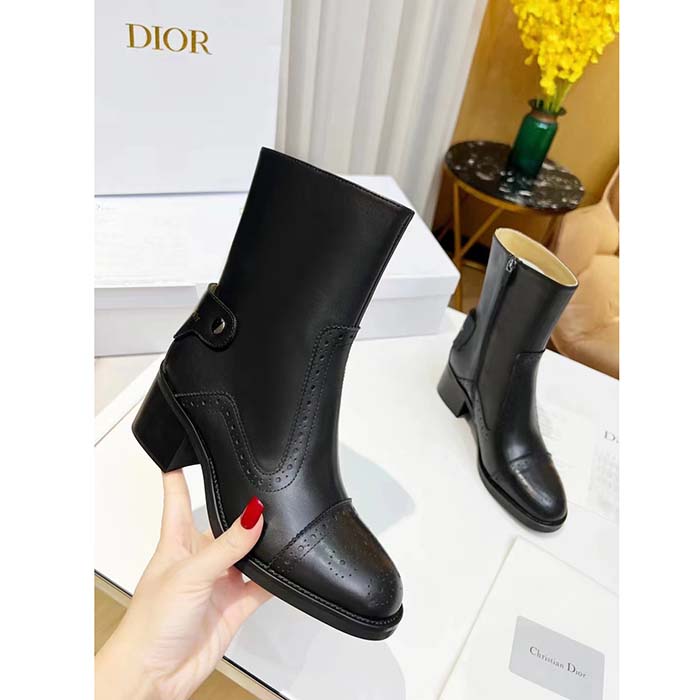 Dior Women Shoes CD D-Folk Heeled Ankle Boot Black Perforated Calfskin 4.5 Cm Heel