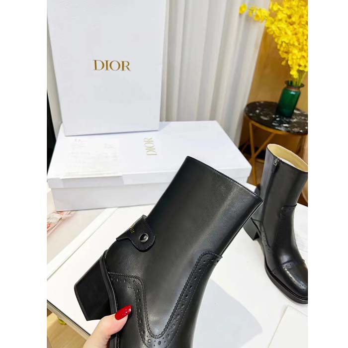 Dior Women Shoes CD D-Folk Heeled Ankle Boot Black Perforated Calfskin 4.5 Cm Heel