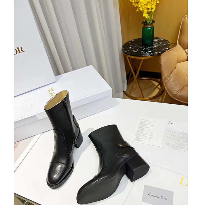 Dior Women Shoes CD D-Folk Heeled Ankle Boot Black Perforated Calfskin 4.5 Cm Heel