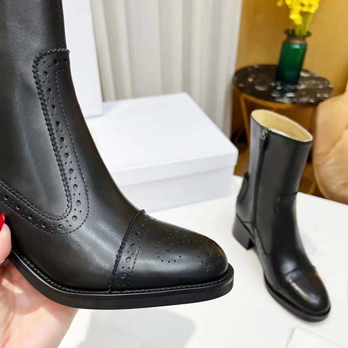 Dior Women Shoes CD D-Folk Heeled Ankle Boot Black Perforated Calfskin 4.5 Cm Heel