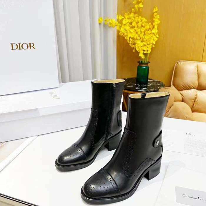 Dior Women Shoes CD D-Folk Heeled Ankle Boot Black Perforated Calfskin 4.5 Cm Heel