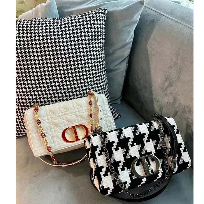 Dior Women Small Dior Caro Bag Black White Macro Houndstooth Fabric