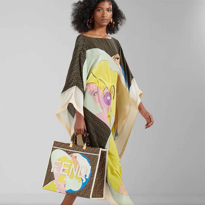 Fendi FF Women Sunshine Medium FF Glazed Fabric Shopper Inlay