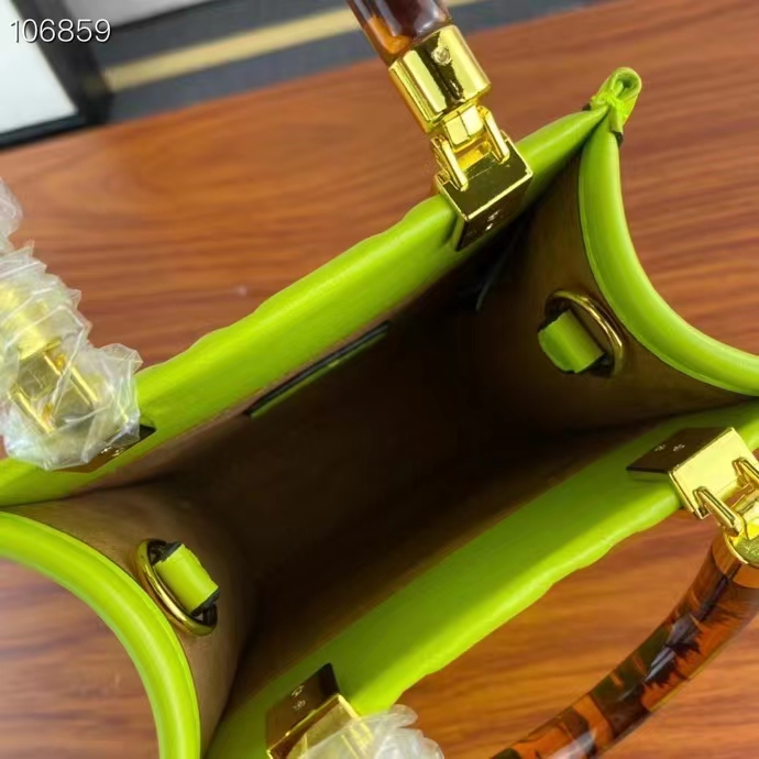 Fendi Women FF Mini Sunshine Shopper Acid Green Leather Mini Bag