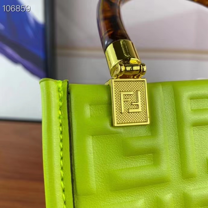 Fendi Women FF Mini Sunshine Shopper Acid Green Leather Mini Bag