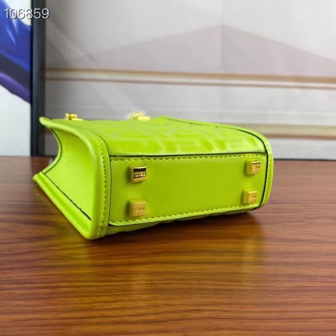 Fendi Women FF Mini Sunshine Shopper Acid Green Leather Mini Bag
