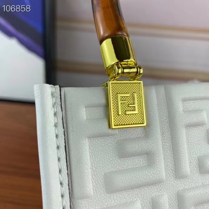 Fendi Women FF Mini Sunshine Shopper White Leather Mini Bag