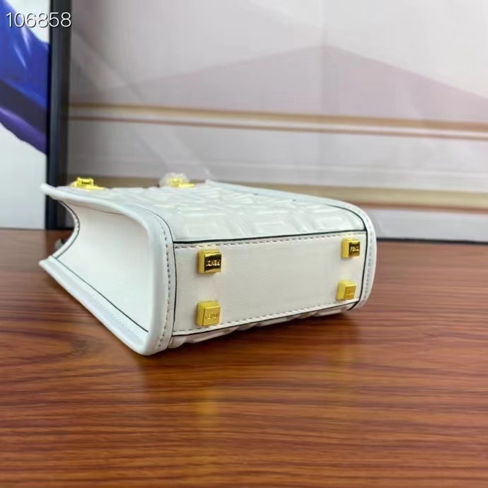 Fendi Women FF Mini Sunshine Shopper White Leather Mini Bag