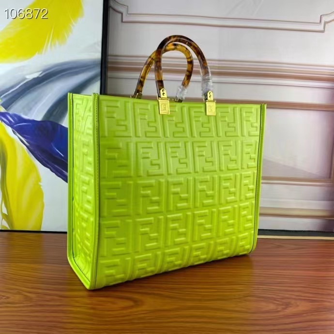 Fendi Women FF Sunshine Medium Acid Green Leather Shopper