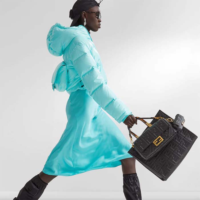Fendi Women FF Sunshine Medium Black Leather Shopper