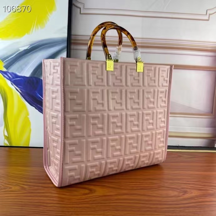 Fendi Women FF Sunshine Medium Pink Leather Shopper