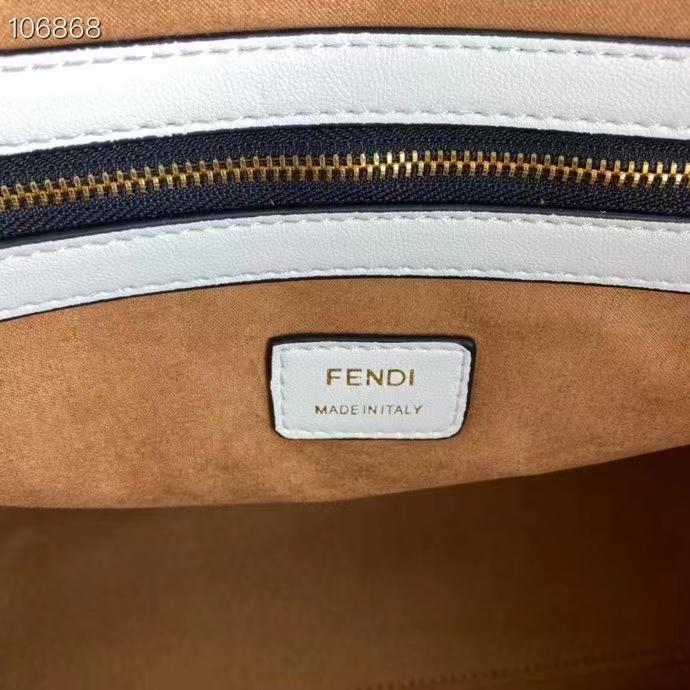 Fendi Women FF Sunshine Medium White Leather Shopper