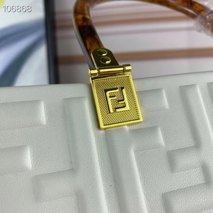 Fendi Women FF Sunshine Medium White Leather Shopper