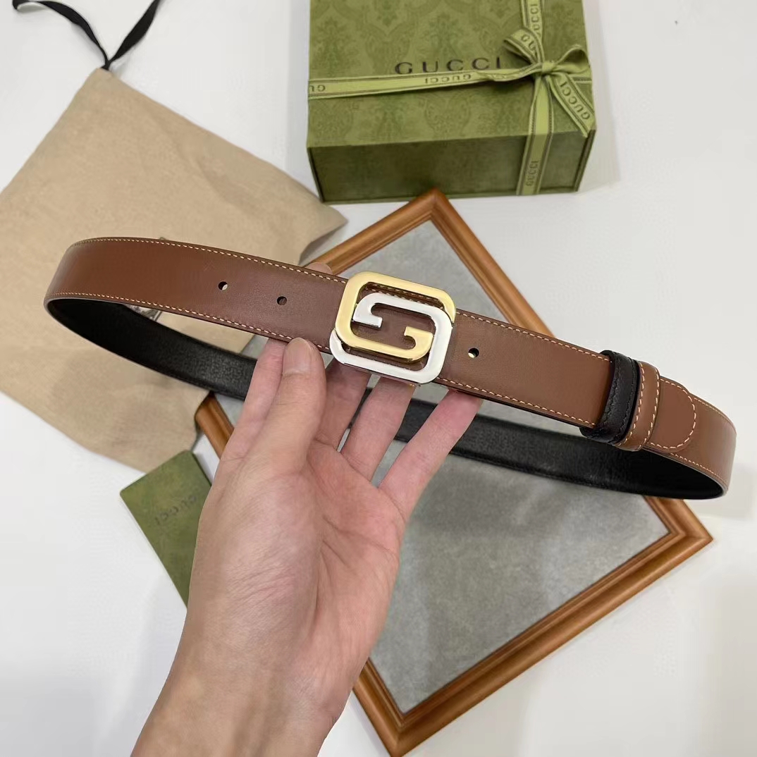 Gucci GG Unisex Belt Squared Interlocking G Buckle Black Leather 30 MM Width