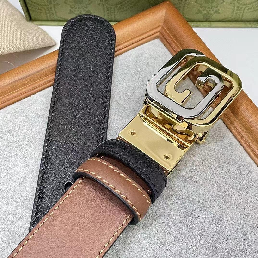 Gucci GG Unisex Belt Squared Interlocking G Buckle Black Leather 30 MM Width