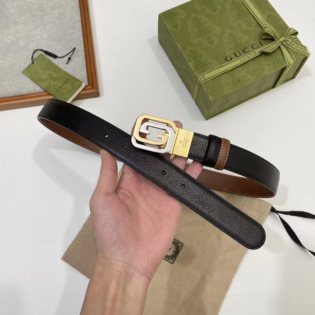 Gucci GG Unisex Belt Squared Interlocking G Buckle Black Leather 30 MM Width