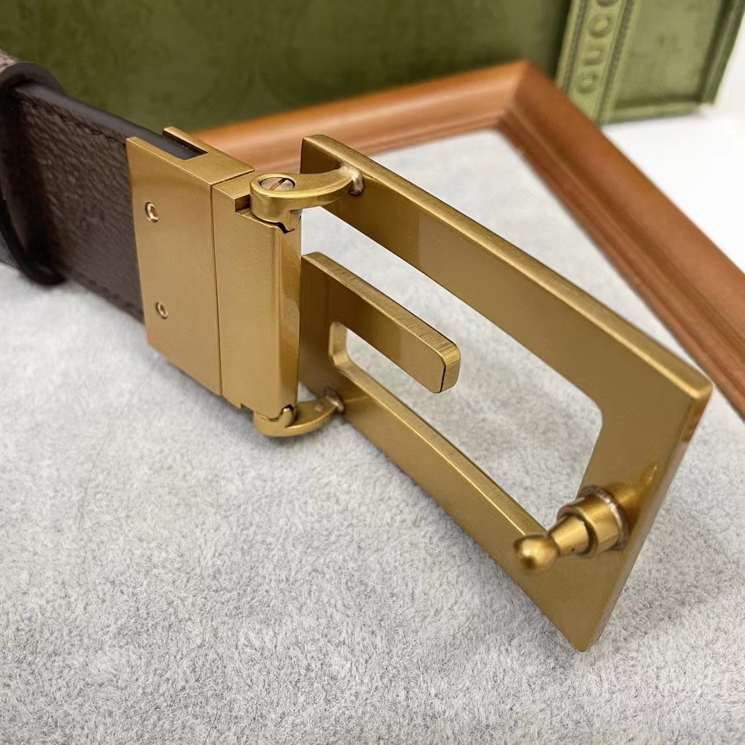 Gucci GG Unisex Reversible Belt Square G Buckle Beige Ebony GG Supreme Canvas