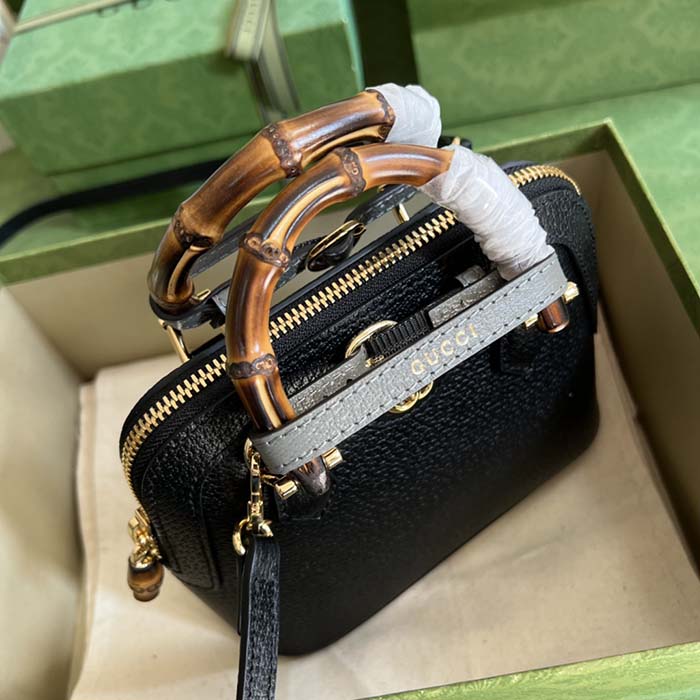 Gucci GG Women Gucci Diana Mini Tote Bag Black Leather Double G