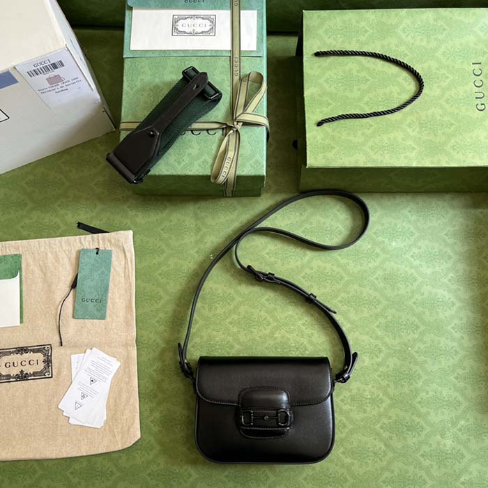 Gucci GG Women Horsebit 1955 Small Shoulder Bag Black Leather