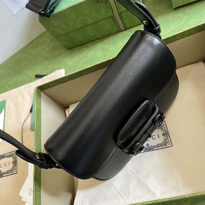 Gucci GG Women Horsebit 1955 Small Shoulder Bag Black Leather