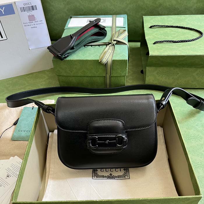 Gucci GG Women Horsebit 1955 Small Shoulder Bag Black Leather