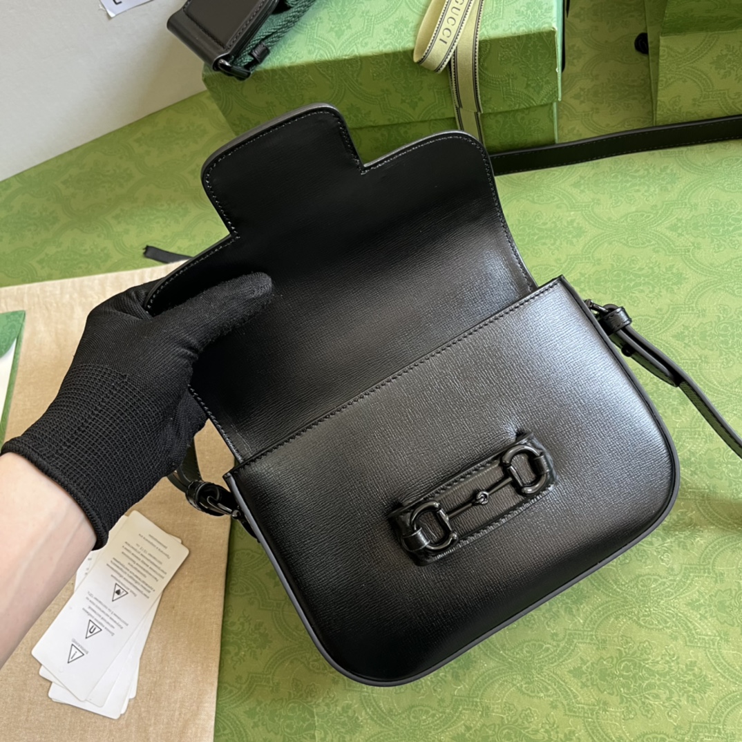 Gucci GG Women Horsebit 1955 Small Shoulder Bag Black Leather