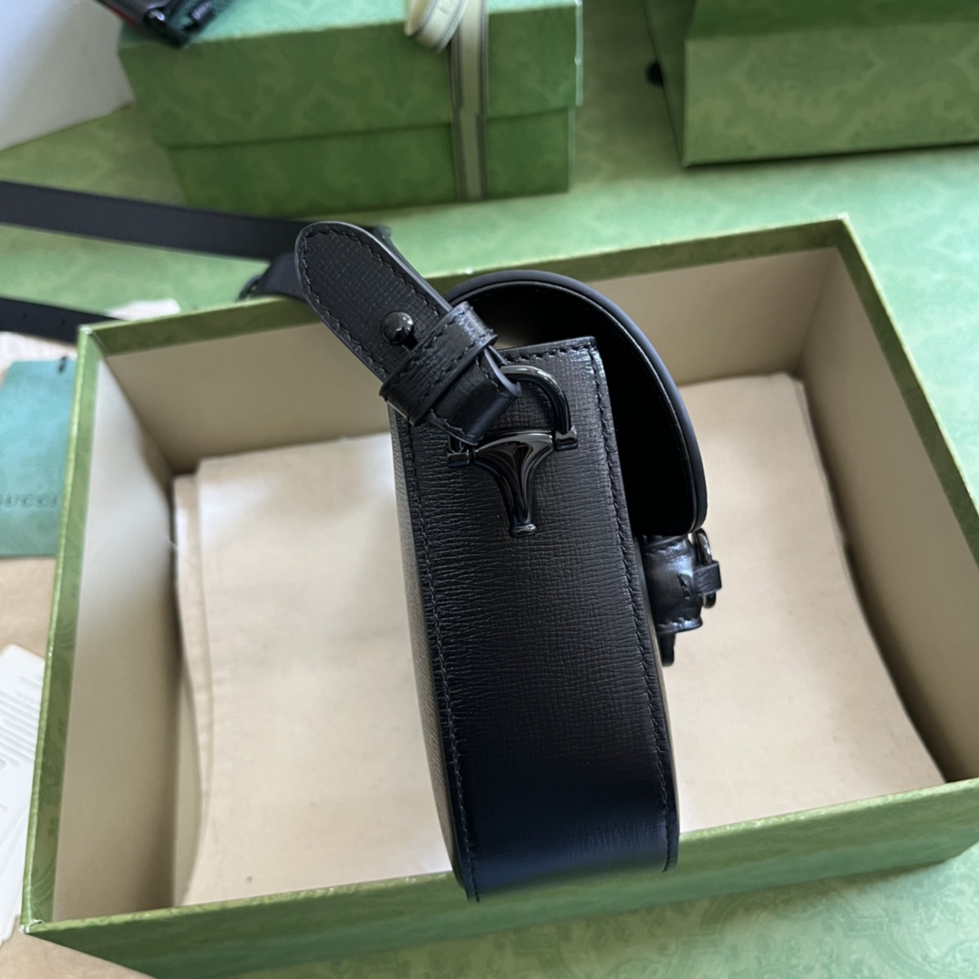Gucci GG Women Horsebit 1955 Small Shoulder Bag Black Leather