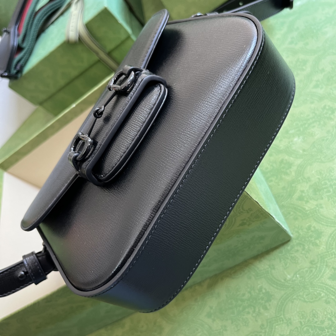 Gucci GG Women Horsebit 1955 Small Shoulder Bag Black Leather