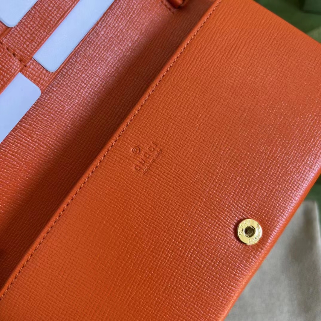 Gucci GG Women Horsebit 1955 Wallet Chain Orange Leather Orange Brass Hardware