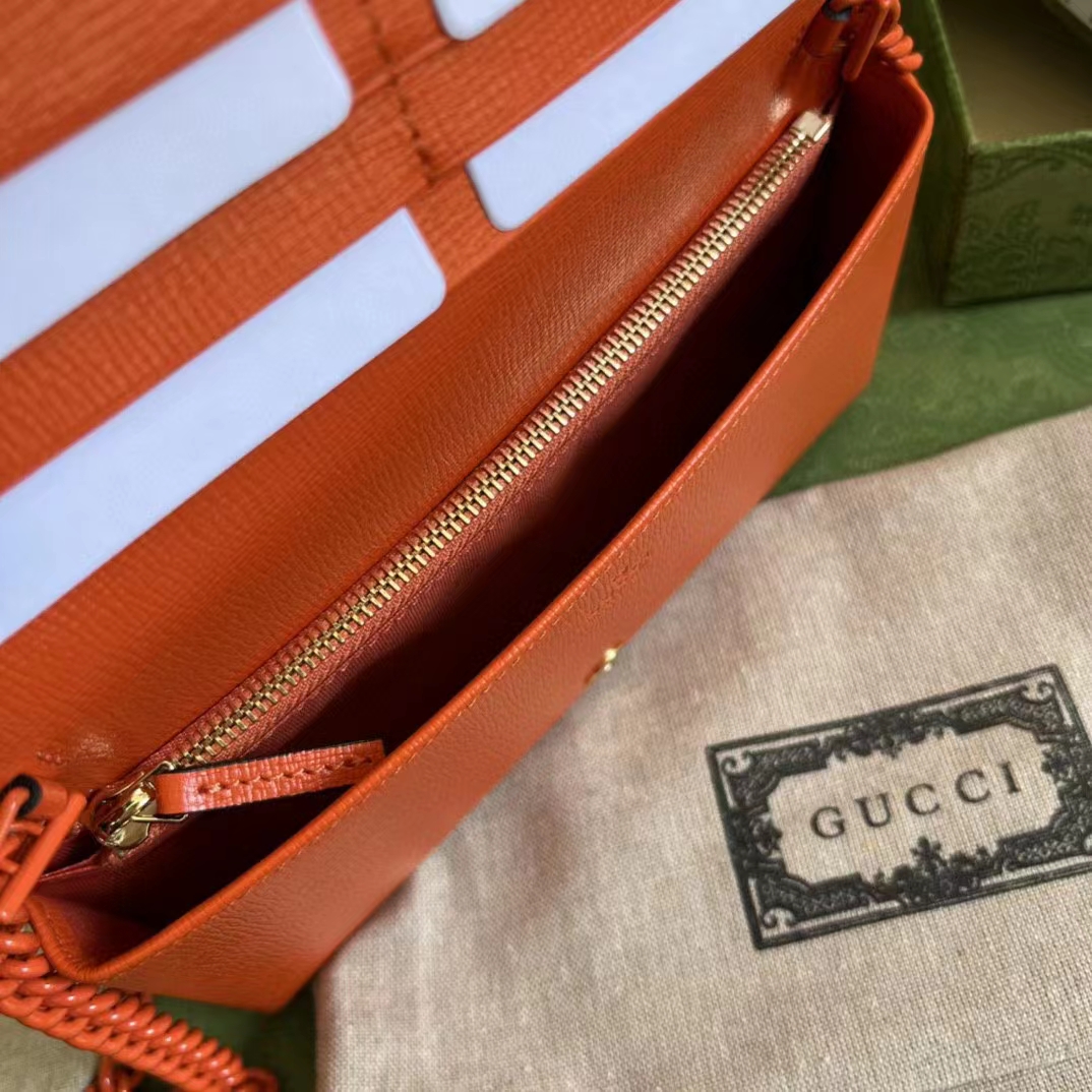 Gucci GG Women Horsebit 1955 Wallet Chain Orange Leather Orange Brass Hardware