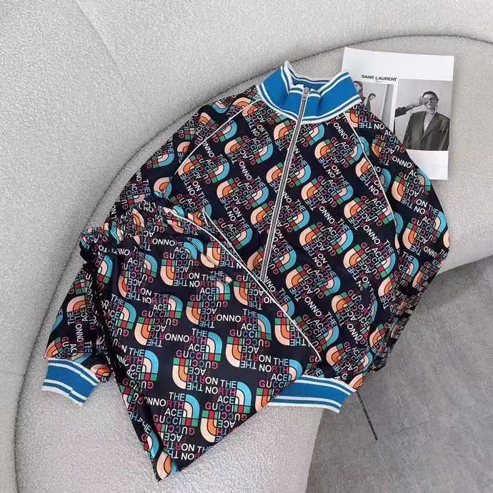 Gucci Women GG The North Face x Gucci Zip Jacket Logo Print Black Technical Jersey