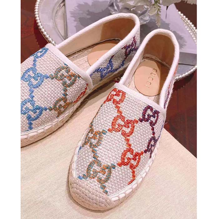 Gucci Unisex GG Espadrille Multicolor GG Linen Canvas Cord Platform Rubber Bottom