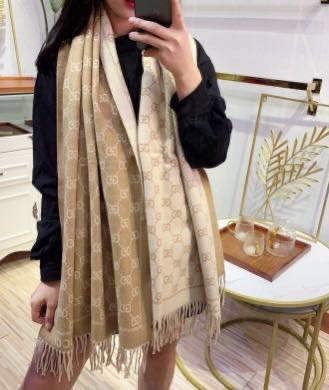 Gucci Unisex GG Jacquard Knitted Scarf Light Brown Fringe Edges