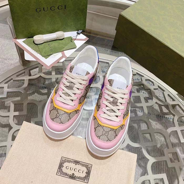 Gucci Unisex GG Sneaker Beige Ebony GG Supreme Canvas Mid Heel 5.6 Cm Heel