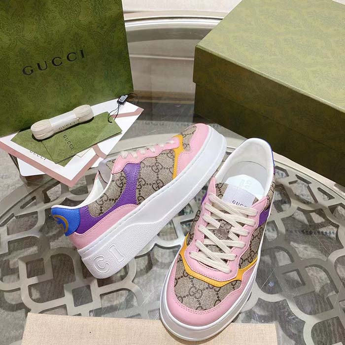 Gucci Unisex GG Sneaker Beige Ebony GG Supreme Canvas Mid Heel 5.6 Cm Heel