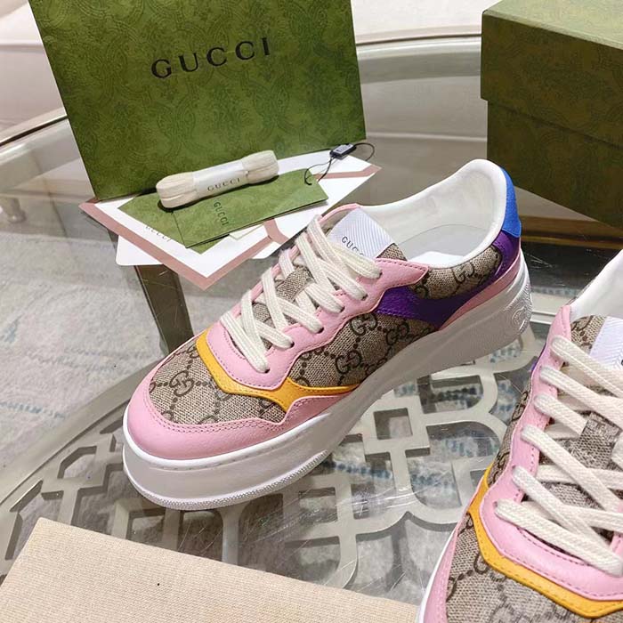 Gucci Unisex GG Sneaker Beige Ebony GG Supreme Canvas Mid Heel 5.6 Cm Heel
