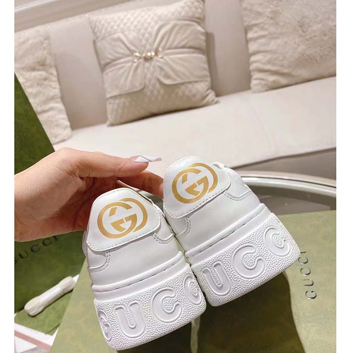 Gucci Unisex GG Sneaker White Leather Mid Heel Interlocking G 5.6 Cm Heel
