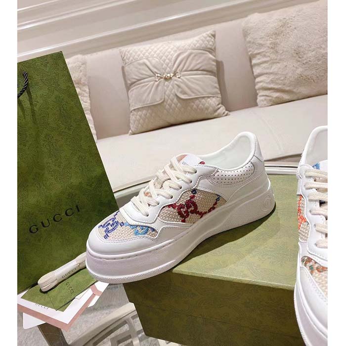Gucci Unisex GG Sneaker White Leather Mid Heel Interlocking G 5.6 Cm Heel