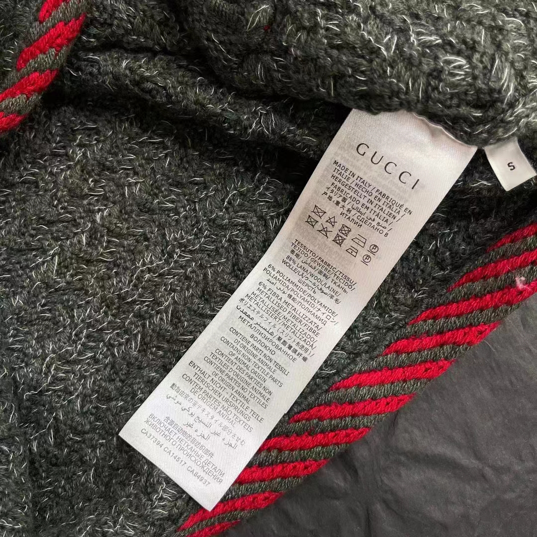 Gucci Women GG Cable Knit Wool Jacket Dark Green Collarless Wool Cotton