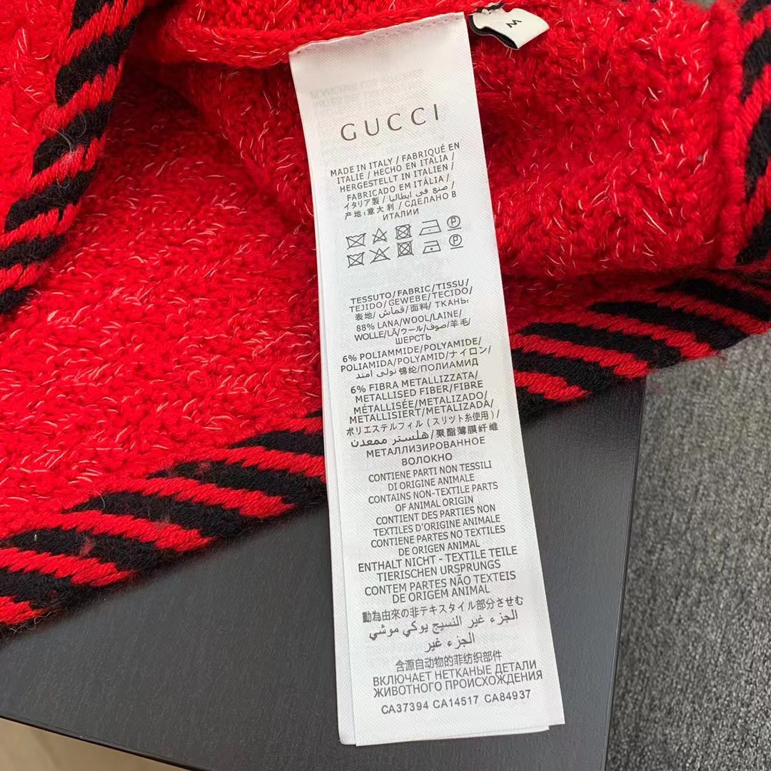 Gucci Women GG Cable Stitch Wool Dress Red Polo Collar Short Sleeves