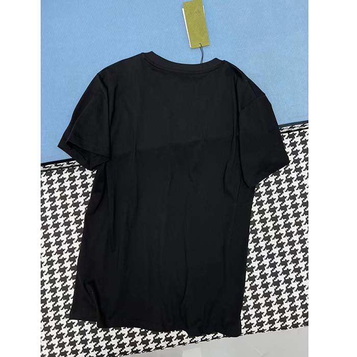 Gucci Women GG Vintage Logo Print T-Shirt Black Cotton Jersey Crewneck Short Sleeves