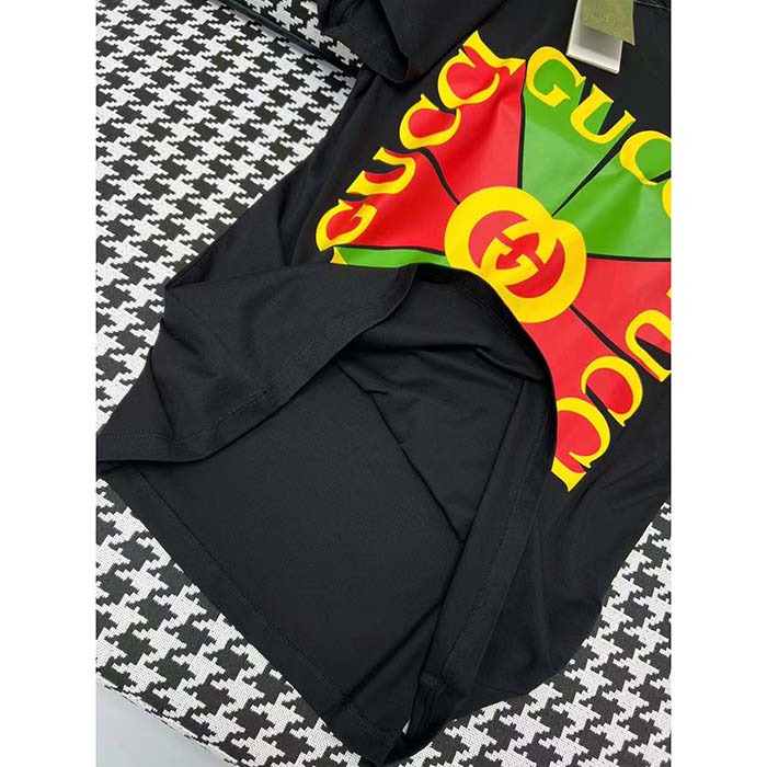 Gucci Women GG Vintage Logo Print T-Shirt Black Cotton Jersey Crewneck Short Sleeves