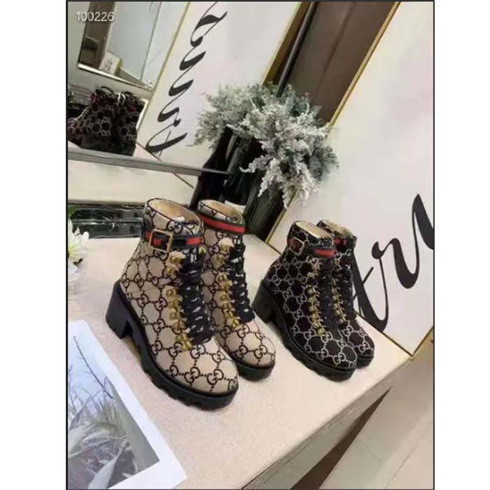 Gucci Women Gucci Zumi GG Wool Ankle Boot Beige Ebony GG Wool