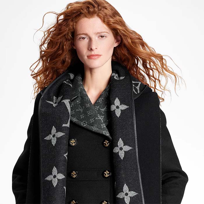 Louis Vuitton LV Unisex Fall For You Scarf Black Wool Cashmere Jacquard Weave Monogram