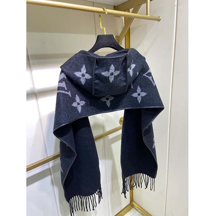 Louis Vuitton LV Unisex Fall For You Hood Scarf Grey Wool Cashmere Jacquard Monogram