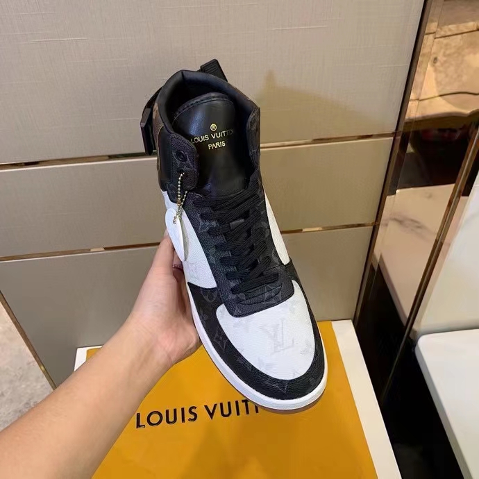 Louis Vuitton LV Unisex Rivoli Sneaker Boot Black Brown Calf Leather Monogram Canvas