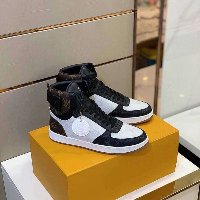 Louis Vuitton LV Unisex Rivoli Sneaker Boot Black Brown Calf Leather Monogram Canvas